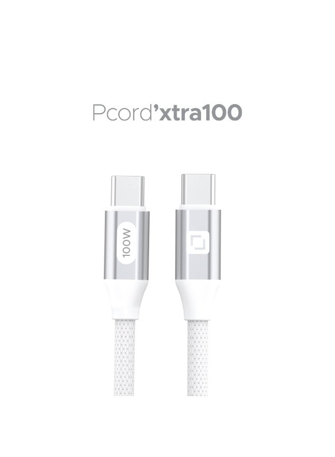 Lycka P Cord XTRA100 – 100W Type-C to Type-C Fast Charging & Data Sync Cable (2-Meter, White) - Image 1